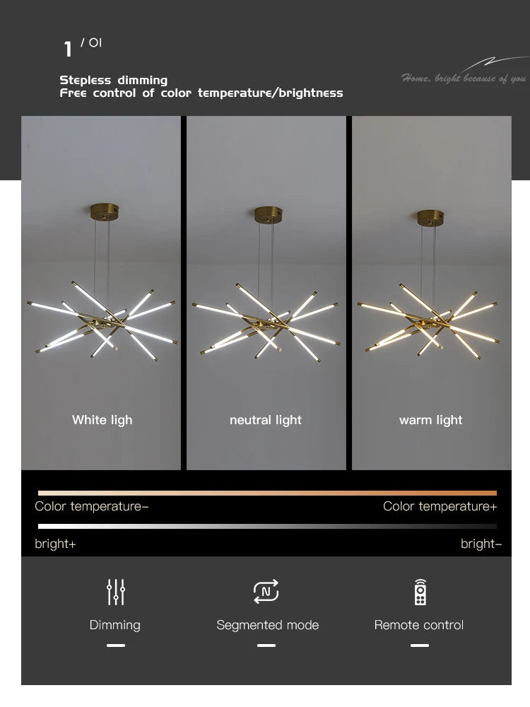 Nordic Geometric LED Pendant Chandelier with Remote Control for Restaurant, Living Room & Dining Table