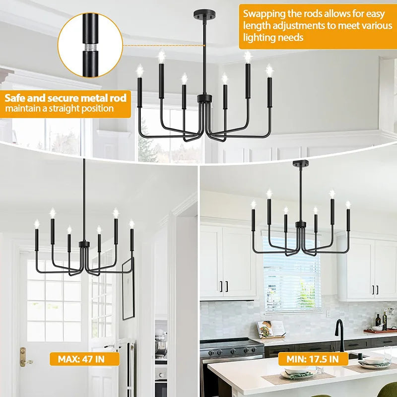 Retro Loft Candle Chandelier - Simple Iron Pendant Suspension Lamp for Living Room and Dining Room