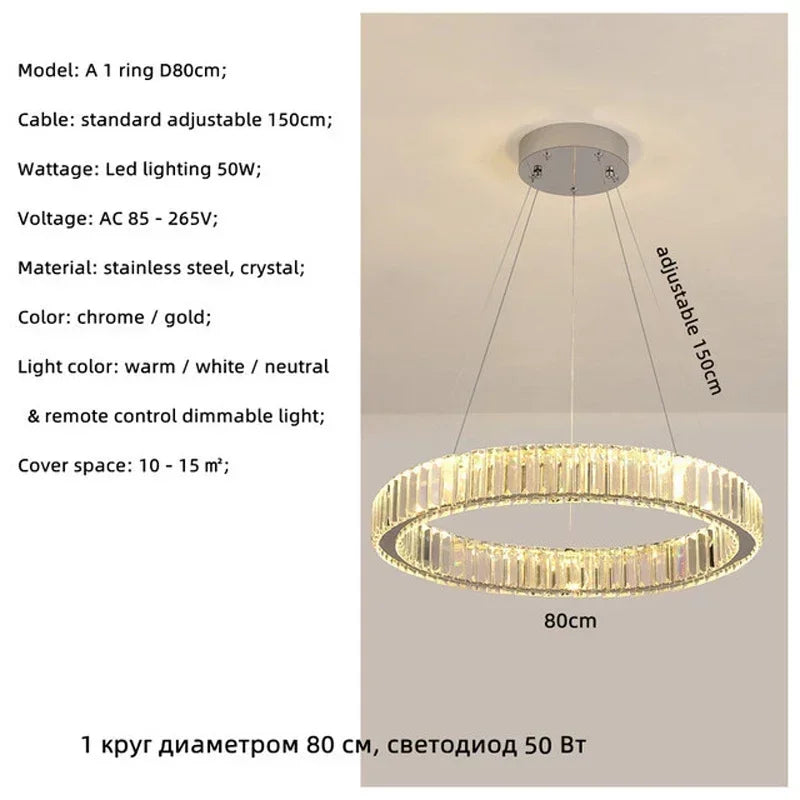 Modern Gold Luxury Crystal LED Dimmable Chandelier Pendant Lamp for Bedroom, Living Room, Hotel & Villa
