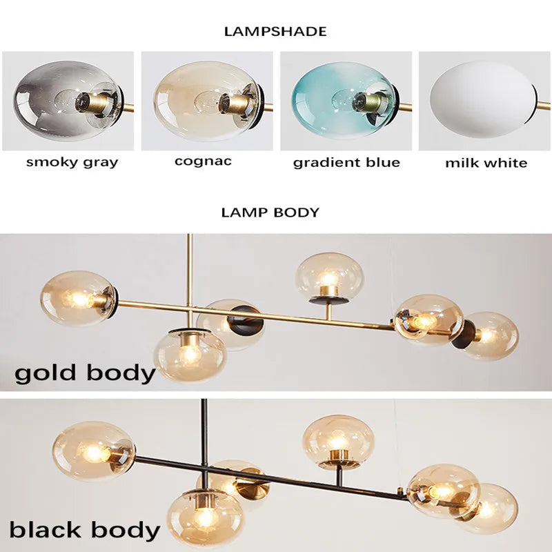 Modern Minimalist Nordic Glass Ball Pendant Chandelier for Dining Room, Kitchen Island & Living Room