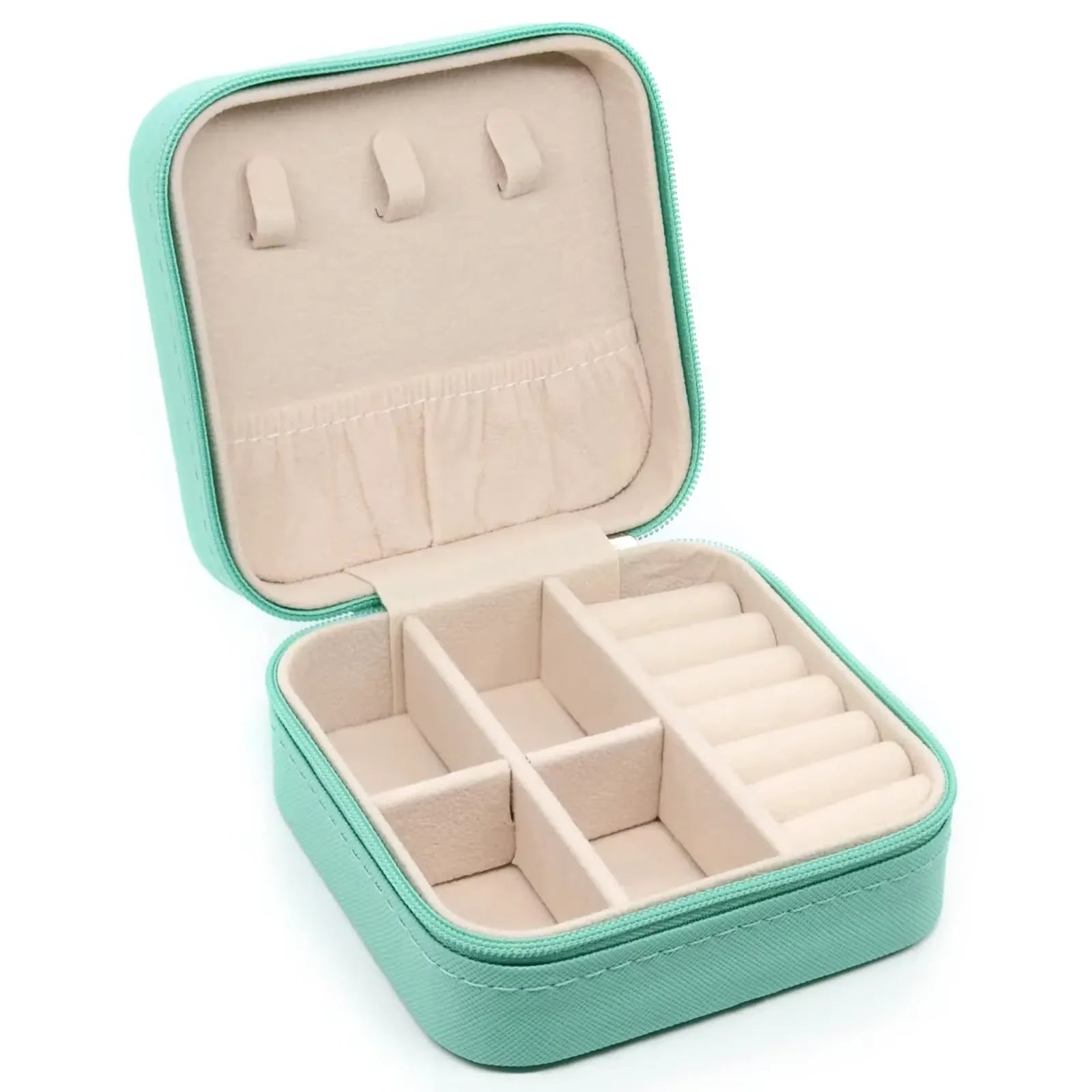 Portable Palm Jewelry Box - Zipper Flip Cover Ring and Earring Storage Box for Travel and Pearls