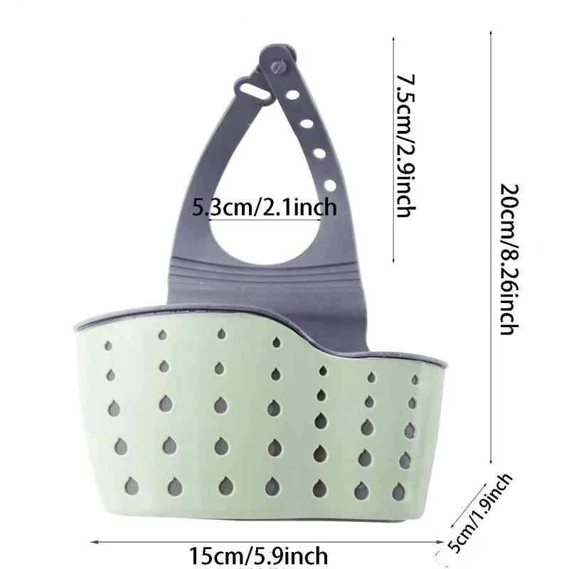Adjustable Sink Draining Hanging Basket - Rubber Sink Bag, Soap Sponge Shelf and Faucet Holder for Kitchen and Bathroom