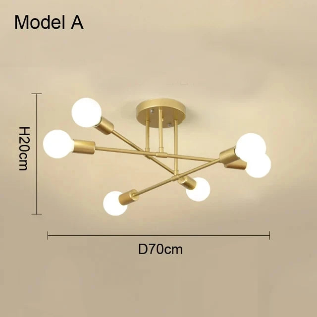 Nordic Minimalist LED Pendant Ceiling Chandelier in Black & Gold for Bedrooms & Living Rooms