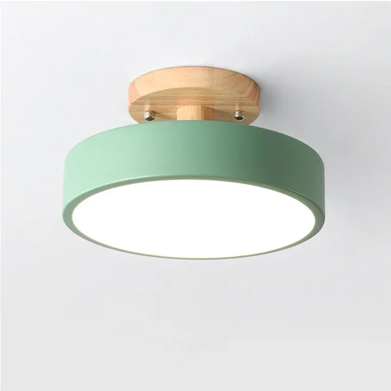 Nordic Industrial Round Wood Ceiling Lamp for Entrance, Hallway, Balcony, Cloakroom & Bedroom