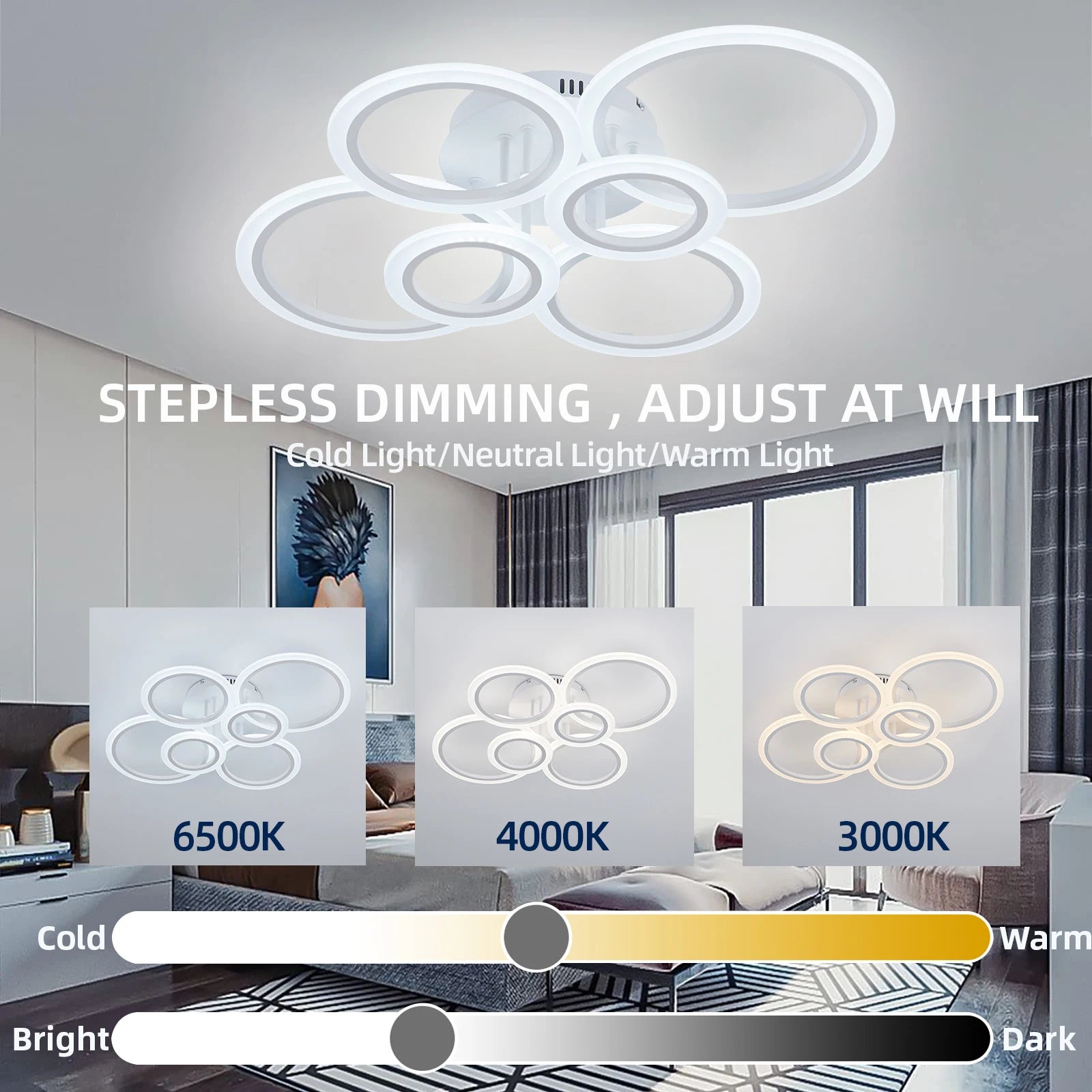 Modern LED Ring Ceiling Mount Chandelier Pendant Lamp for Living Room & Bedroom