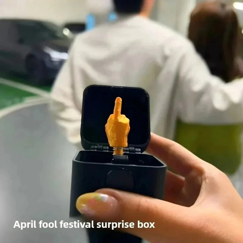 Funny Middle Finger in a Box, Desk Decor Gag Gift for Halloween Christmas & Birthday, Novelty Office Toy