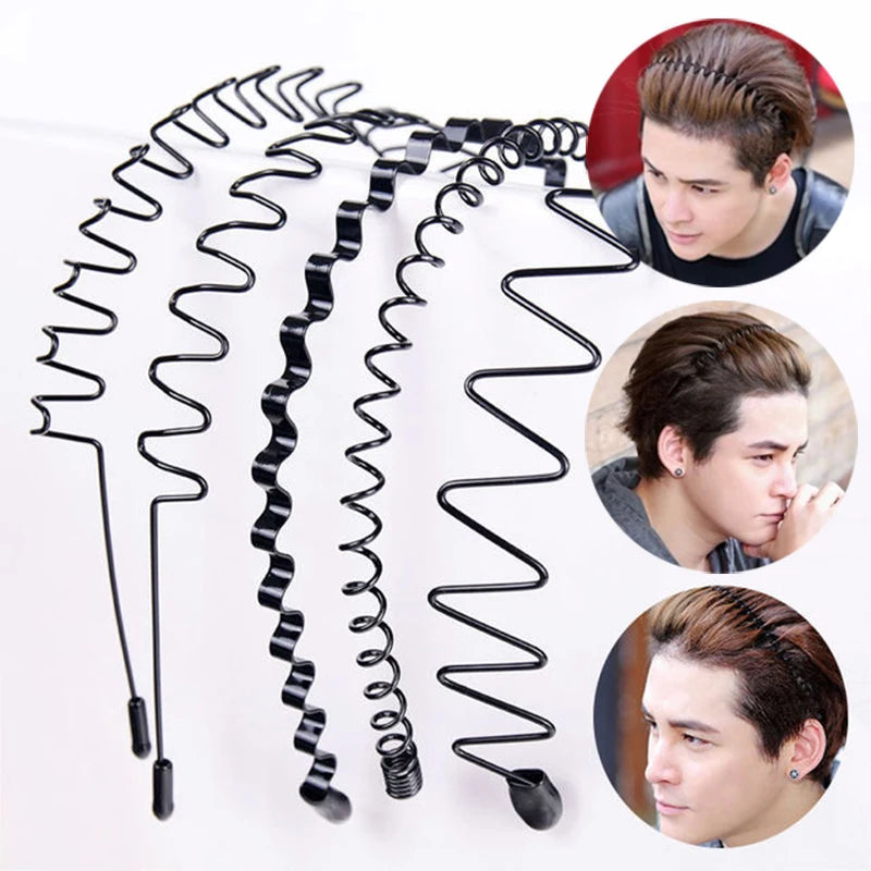 Unisex Black Metal Wavy Headband - Invisible Non-Slip Sports Hairband and Bangs Holder Hair Accessory