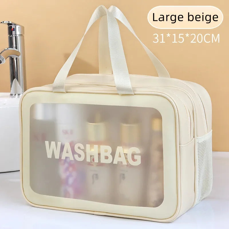 Dry-Wet Separation Transparent PU Makeup Bag, Portable Cosmetic Storage & Washing Bag for Travel Fitness Swimming
