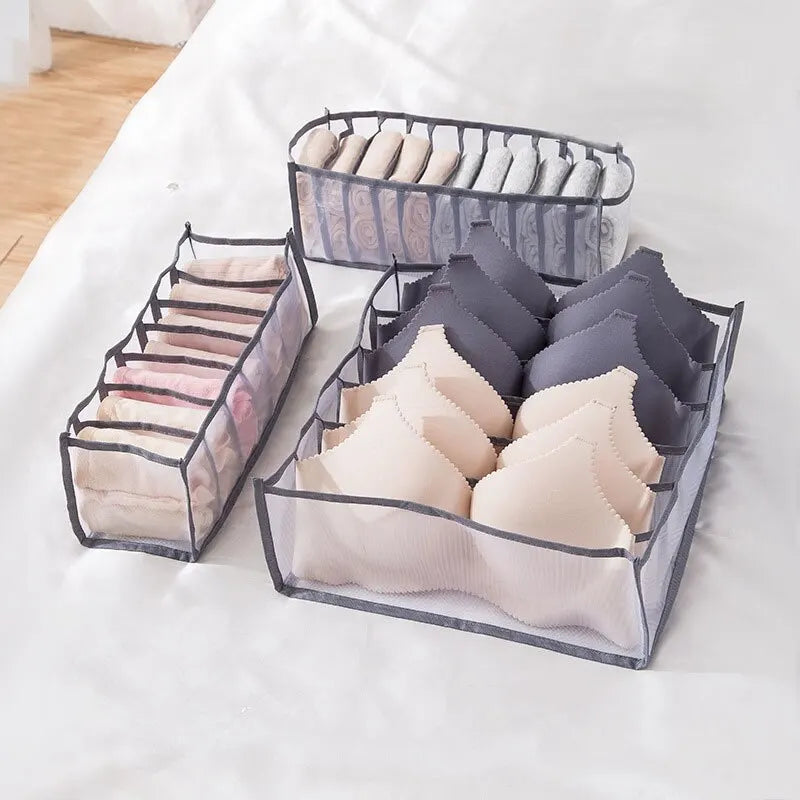 Foldable Underwear and Socks Organizer with Dividers Clothes Storage Box Breathable Mesh Bag for Wardrobe