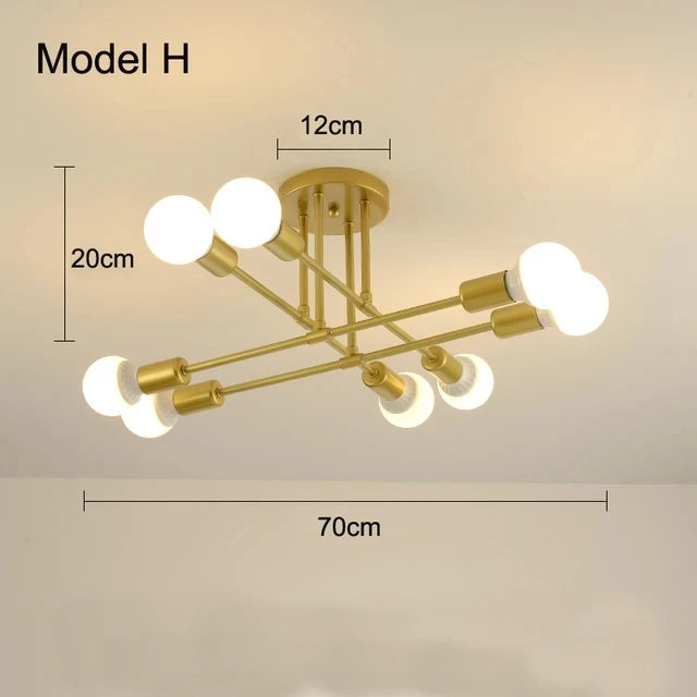 Nordic Minimalist LED Pendant Ceiling Chandelier in Black & Gold for Bedrooms & Living Rooms