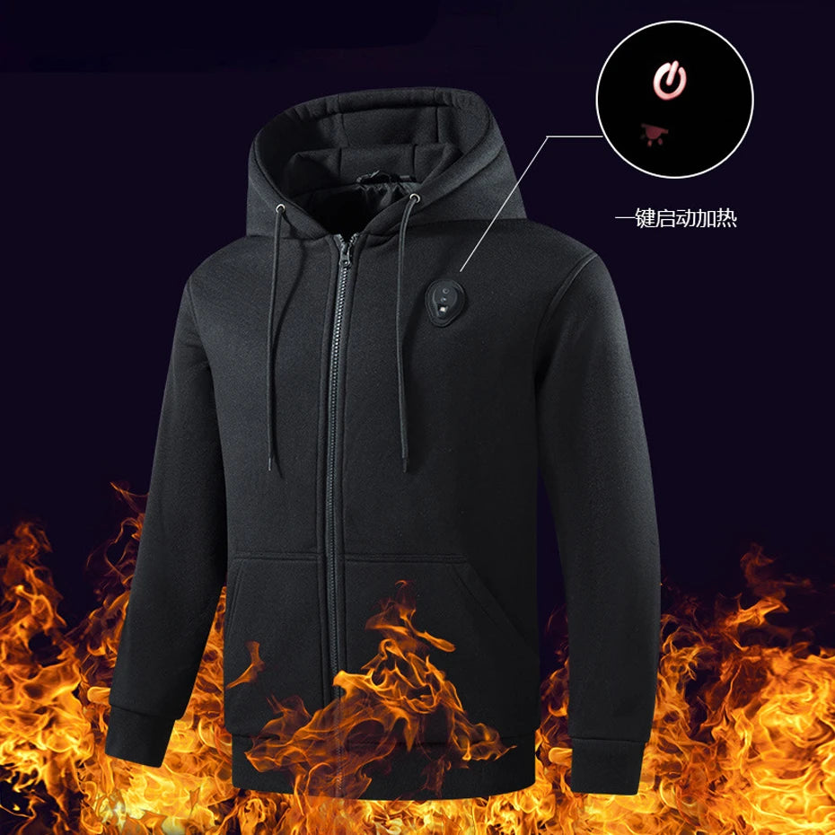 USB Heating Hoodie Jacket for Men - 5-Zone Electric Heated Zippered Hoodie, Big Size up to 5XL for Autumn and Winter