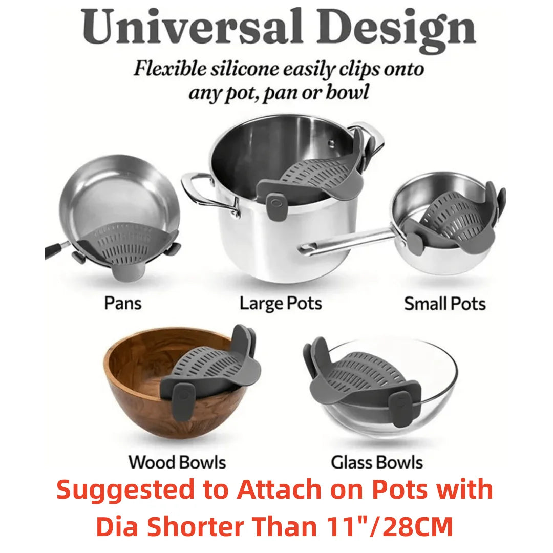 Adjustable Clip-On Pot Strainer for Pots, Pans and Bowls Kitchen Strainer