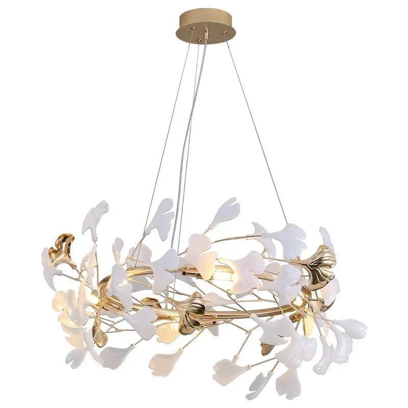 Luxury Ginkgo LED Chandelier Lustre Pendant Light for Living Dining Room Hotel Bar Hanging Fixture Decor