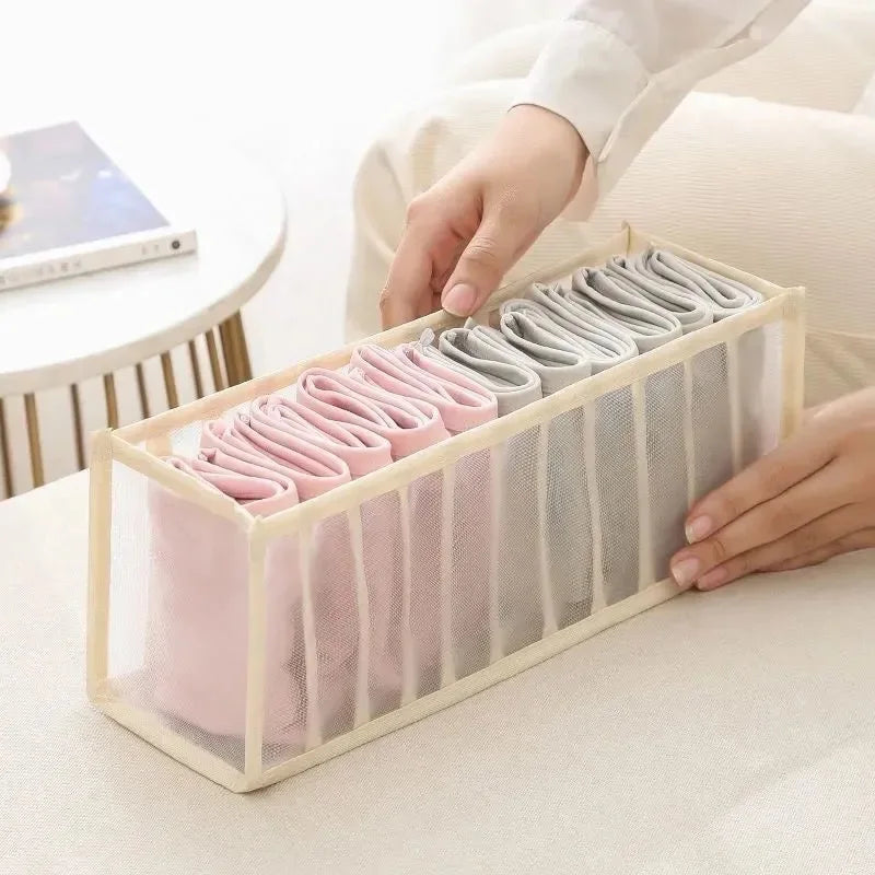 Foldable Underwear and Socks Organizer with Dividers Clothes Storage Box Breathable Mesh Bag for Wardrobe