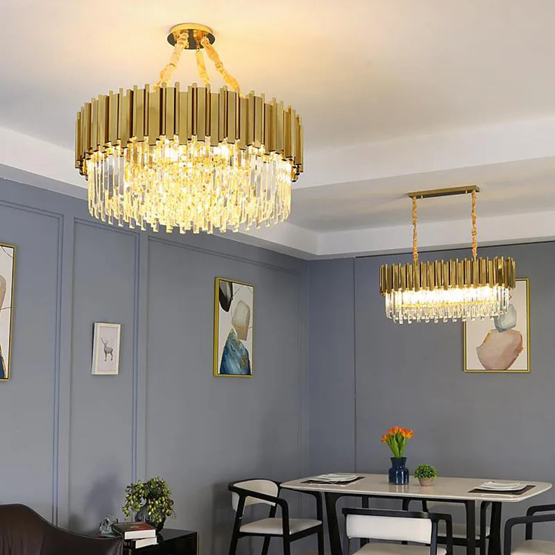 Luxury Modern Gold LED Chandelier K9 Crystal Tricolor Pendant Light for Interior Ceiling Dining & Living Room Bedroom