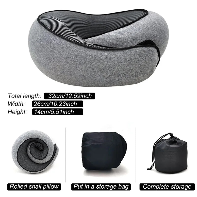 Travel Neck Pillow - Memory Foam U-Shaped Snail Style Neck Support, Portable Adjustable Soft Sleep Pillow for Naps