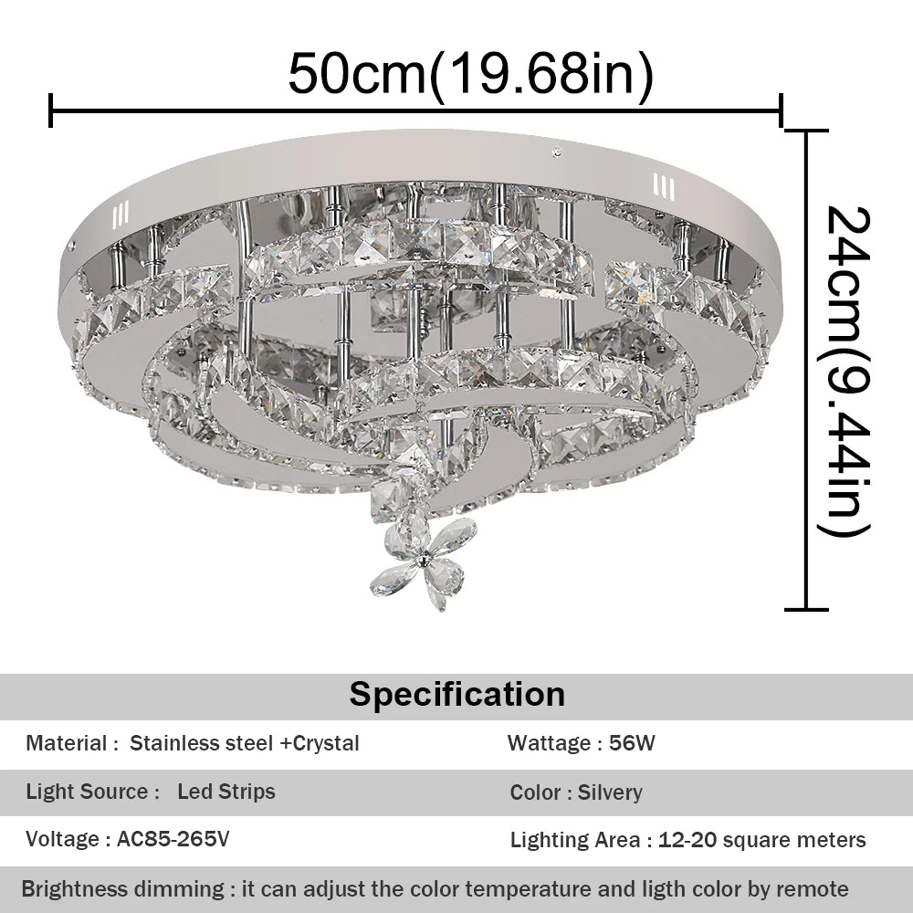Modern K9 Crystal LED Chandelier Ceiling Lamp RC Dimmable Pendant Light for Living & Dining Room Home Fixture Luminaire