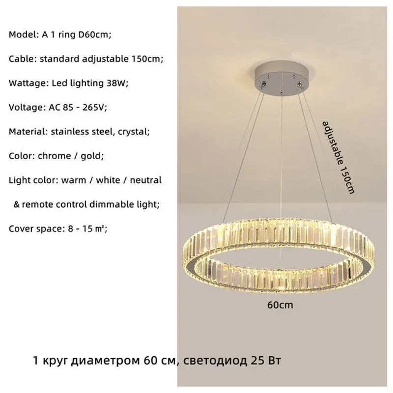 Modern Gold Luxury Crystal LED Dimmable Chandelier Pendant Lamp for Bedroom, Living Room, Hotel & Villa