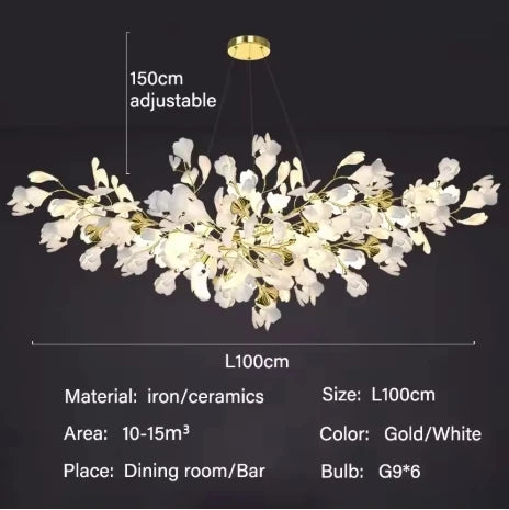 Luxury Ginkgo LED Chandelier Lustre Pendant Light for Living Dining Room Hotel Bar Hanging Fixture Decor