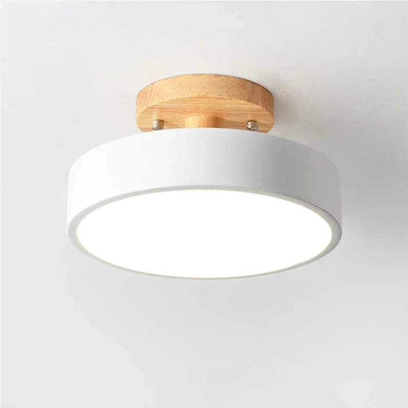 Nordic Industrial Round Wood Ceiling Lamp for Entrance, Hallway, Balcony, Cloakroom & Bedroom