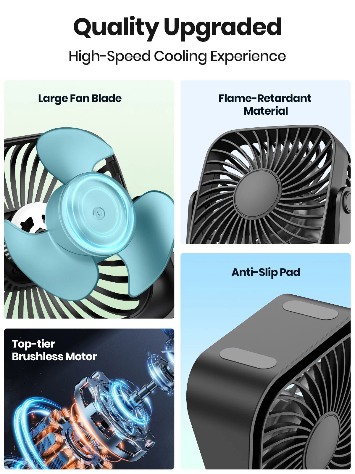 TOPK 4-Inch USB Mini Portable Fan for Camping - 3-Speed Quiet Desk Table Personal Fan with 360° Adjustment for Home