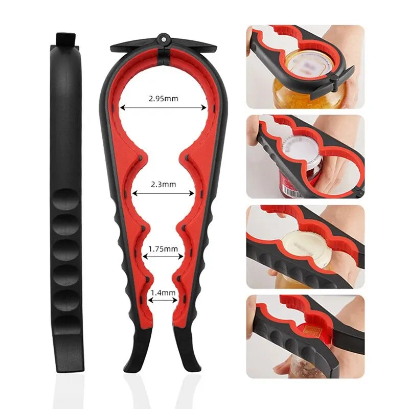 Multi-Functional 4-in-1 Can Opener & Beverage Bottle Opener, Anti-Slip Cap Twister