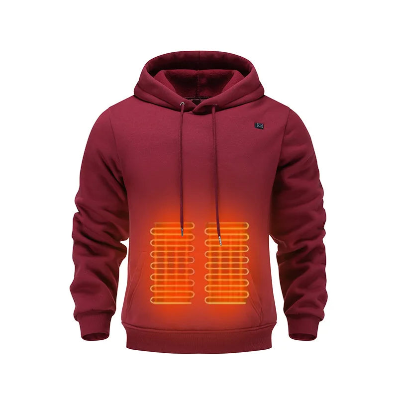 Men's USB Heated Jacket Winter Electric Heating Sweatshirt with Hood Warm Rechargeable Thermal Clothing for Outdoor Sports & Skiing