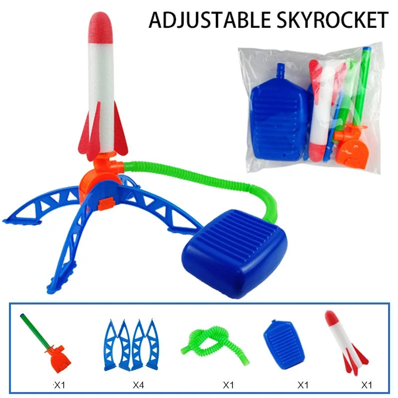 Kids Outdoor Foot Pump Rocket Launcher Air Powered Soaring Rocket Jump Game Children Toy Gift