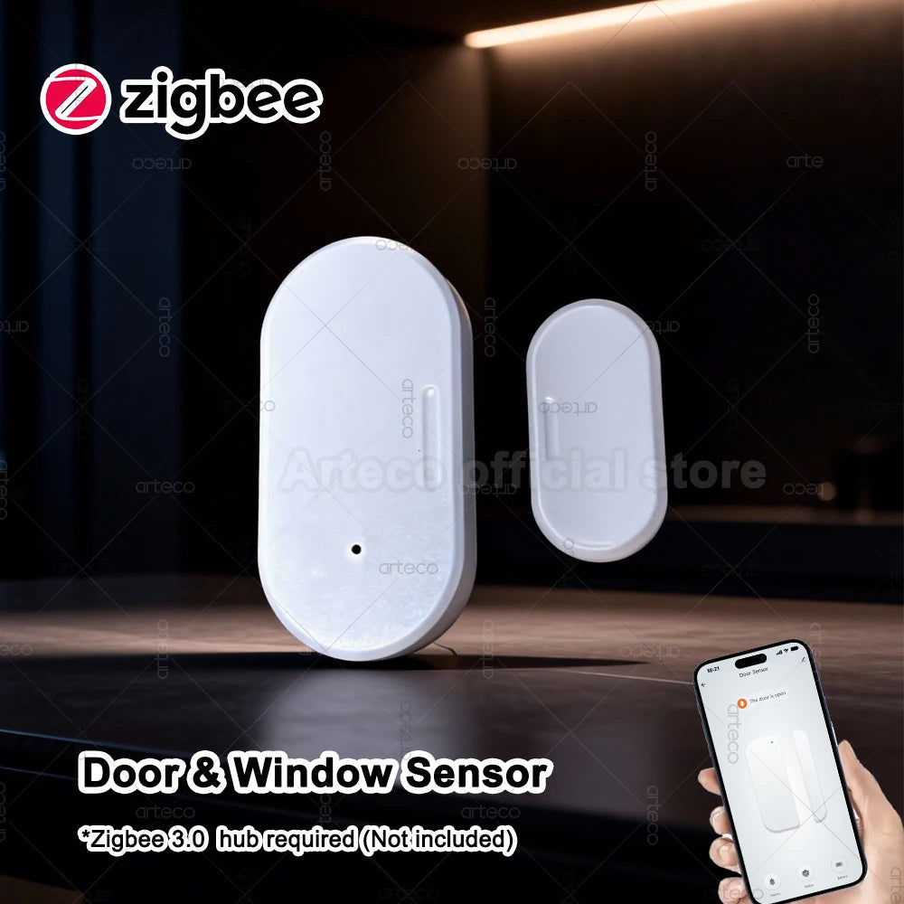 ZigBee Door Window Sensor - Smart Home Security Magnetic Contact Detector, Requires Gateway, Supports Z2MQTT