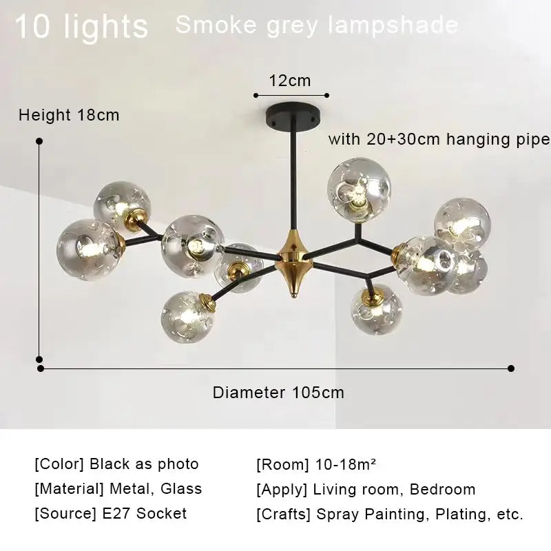 Nordic Glass Ball Modern LED Ceiling Chandelier Pendant Light for Living Room, Bedroom & Kitchen