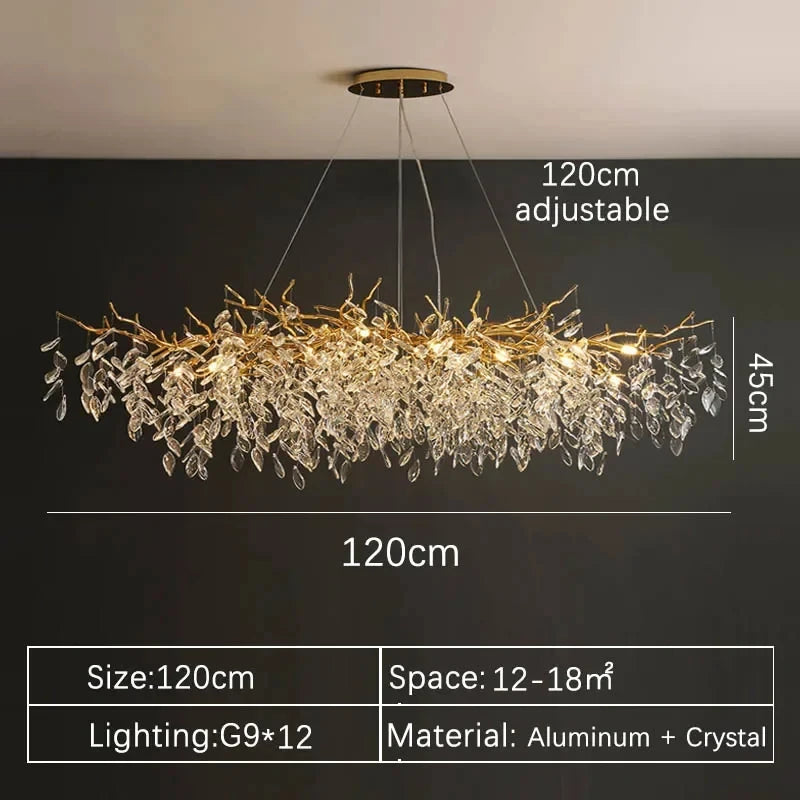 Luxury Gold Crystal LED Chandelier Lustre Ceiling Pendant Lamp for Living Dining Room Bedroom Villa Fixture