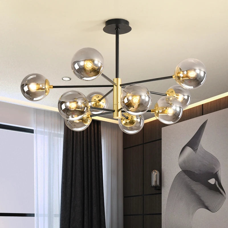 Modern Nordic Glass Ball LED Pendant Chandelier - Black Retro Vintage Loft Home Decor Lamp