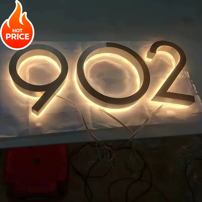 Custom Metal 3D LED House Number Sign, Outdoor Waterproof Address Plate for Home & Apartment Doors