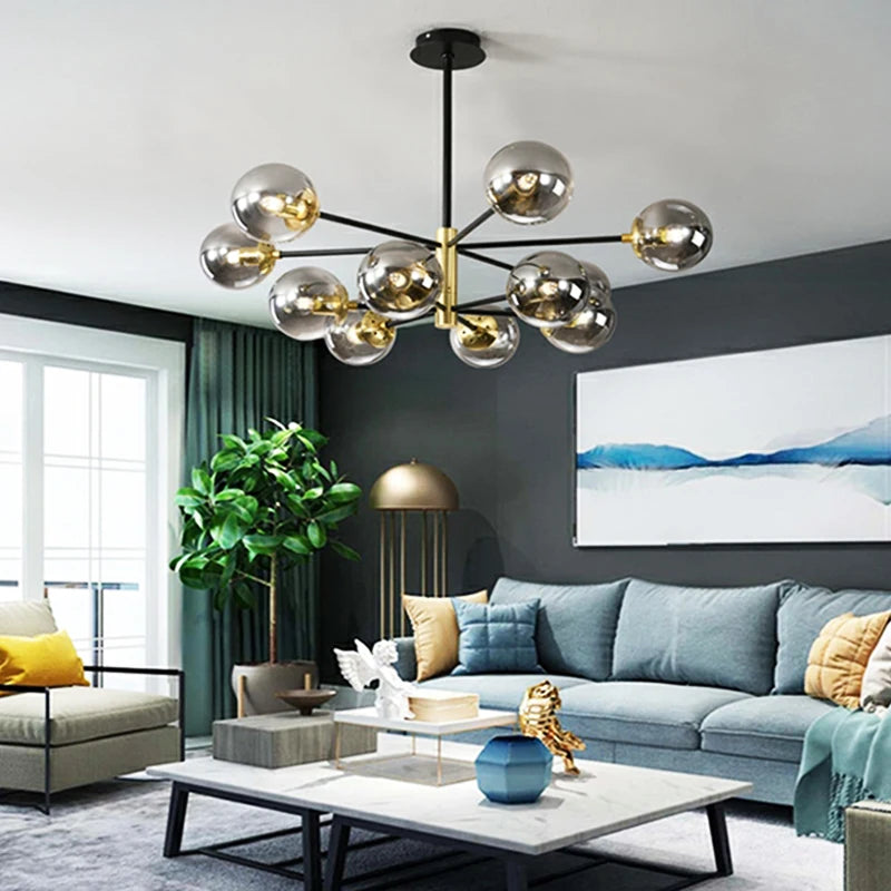 Modern Nordic Glass Ball LED Pendant Chandelier - Black Retro Vintage Loft Home Decor Lamp