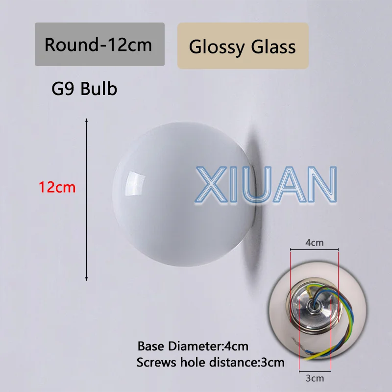 Concealed Base Glass Wall Lamp - French Bauhaus Milky White Round Ball Light for Bedside & Bathroom Mirror
