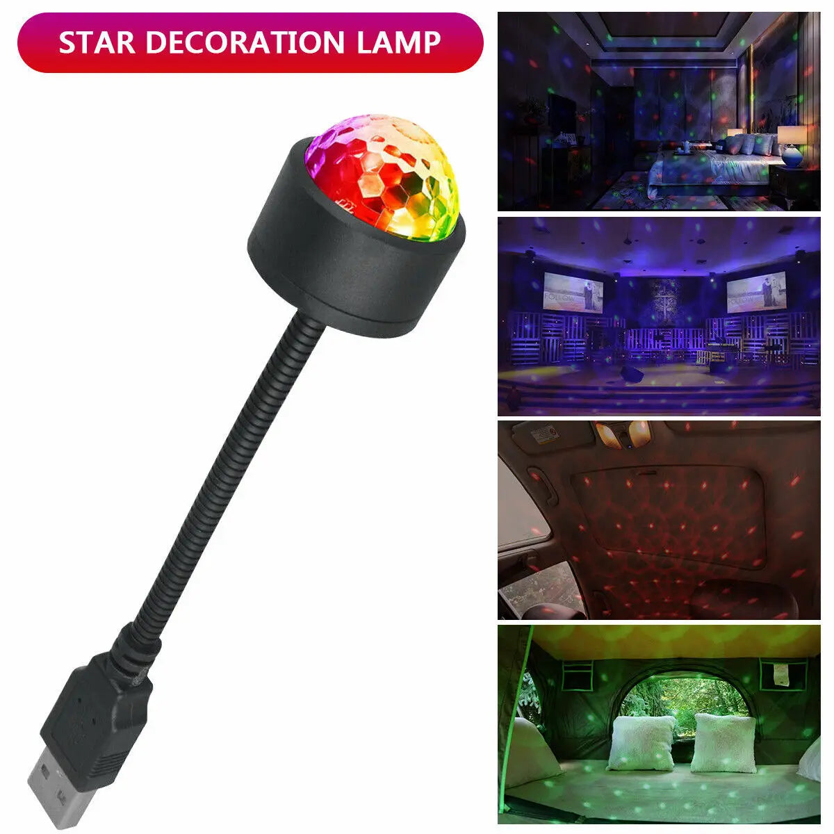 Car Interior Roof Star Light USB LED Starry Atmosphere Projector Galaxy Light Night Party Decor