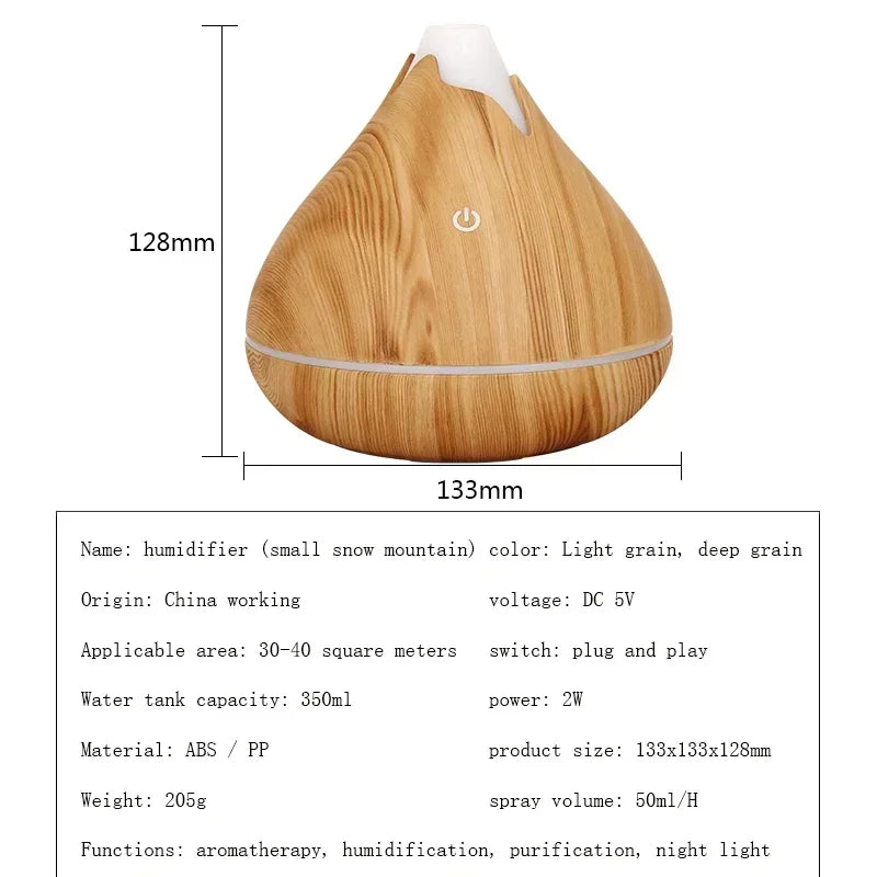 Aromatherapy Essential Oil Diffuser Wood Grain Remote Control Ultrasonic Air Humidifier with 7 Color LED Light