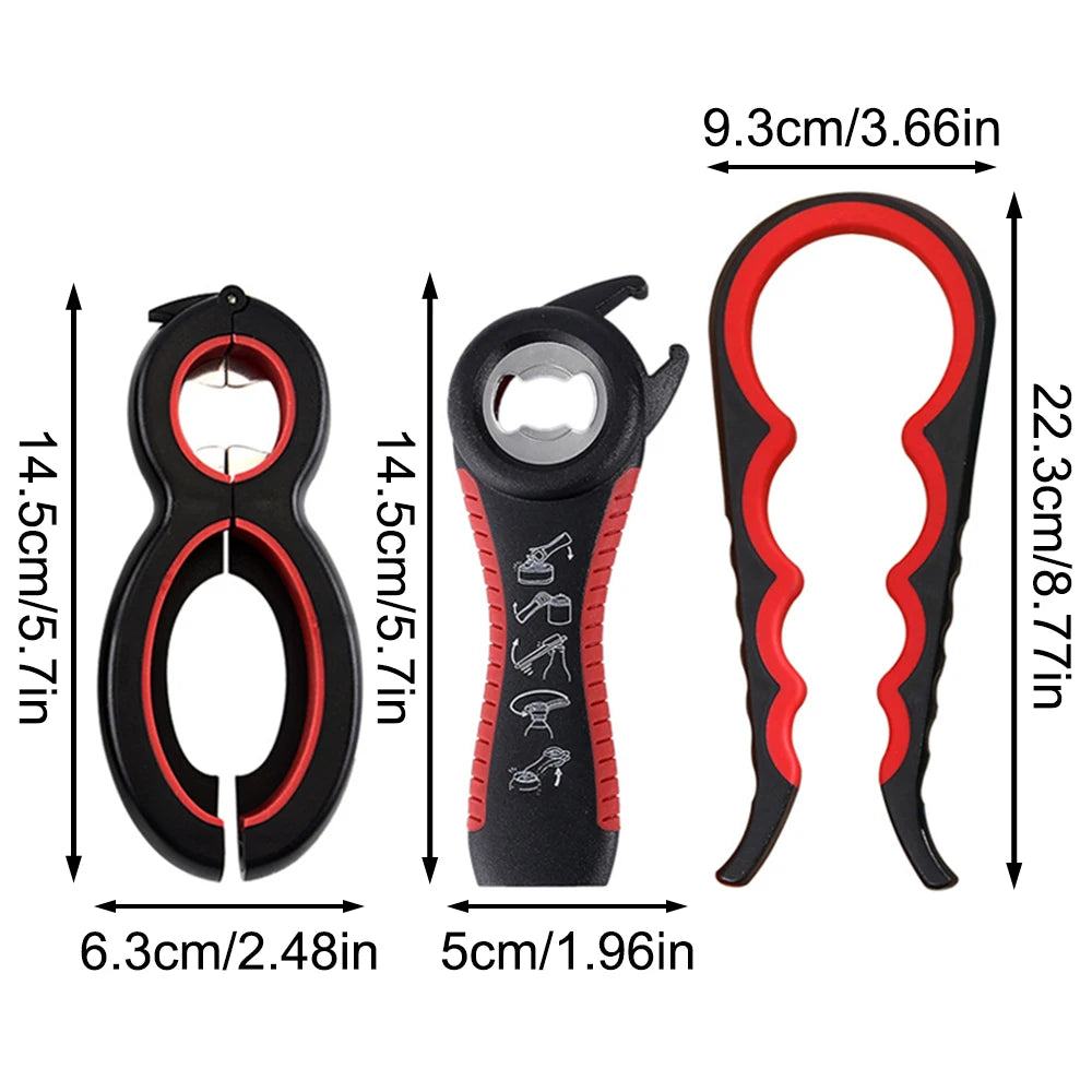 Multi-Functional 4-in-1 Can Opener & Beverage Bottle Opener, Anti-Slip Cap Twister