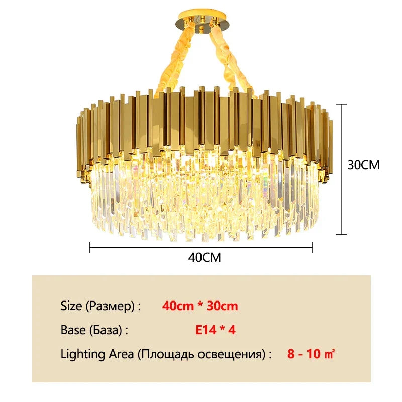Luxury Modern Gold LED Chandelier K9 Crystal Tricolor Pendant Light for Interior Ceiling Dining & Living Room Bedroom