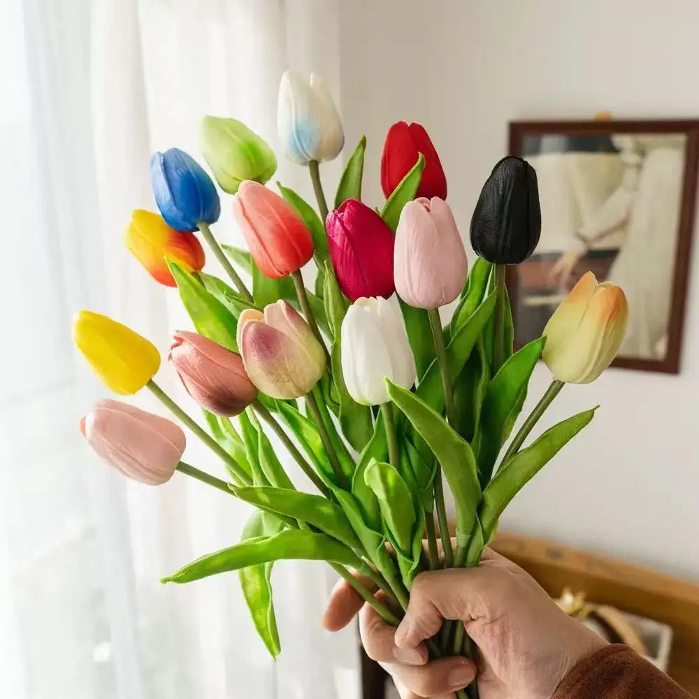 Real Touch Artificial Tulip Flowers Bouquet Fake Tulips for Home Wedding Decorations