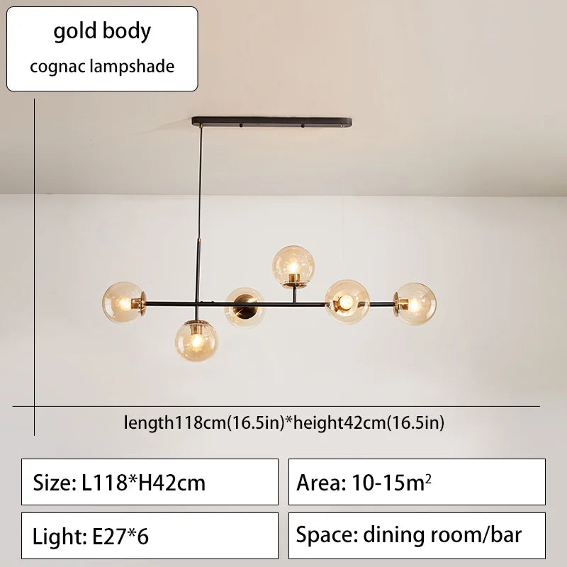 Modern Minimalist Nordic Glass Ball Pendant Chandelier for Dining Room, Kitchen Island & Living Room