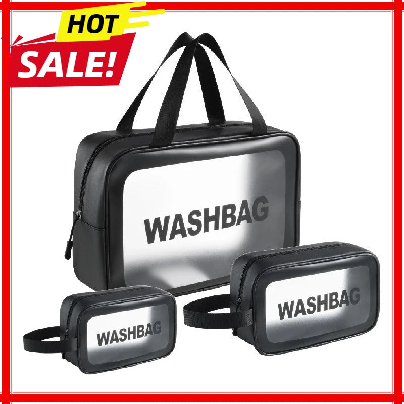 Dry-Wet Separation Transparent PU Makeup Bag, Portable Cosmetic Storage & Washing Bag for Travel Fitness Swimming