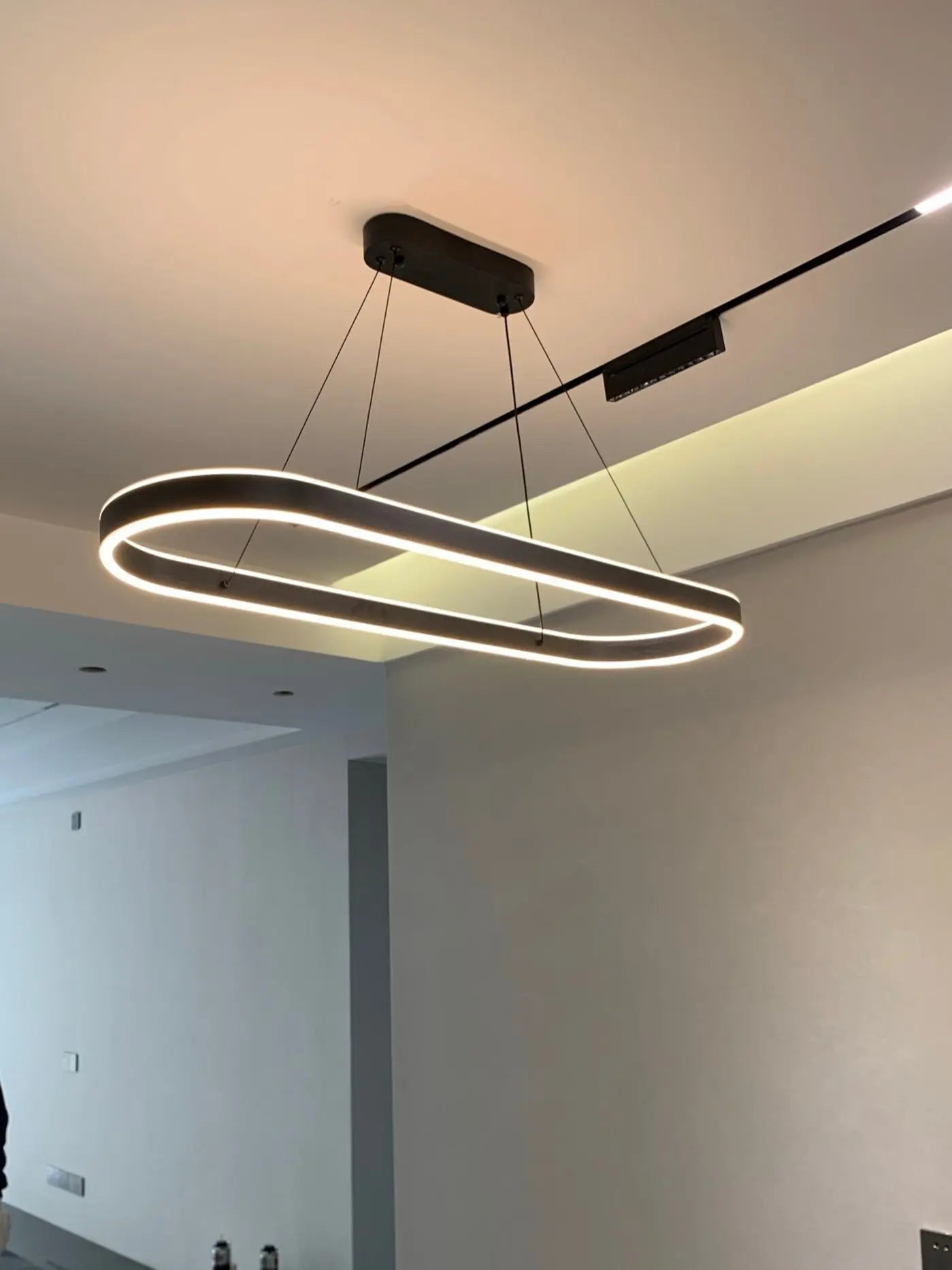 Modern White LED Chandelier Lights - Long Pendant Lamp for Living Room, Dining Room, Bedroom and Hall Decor