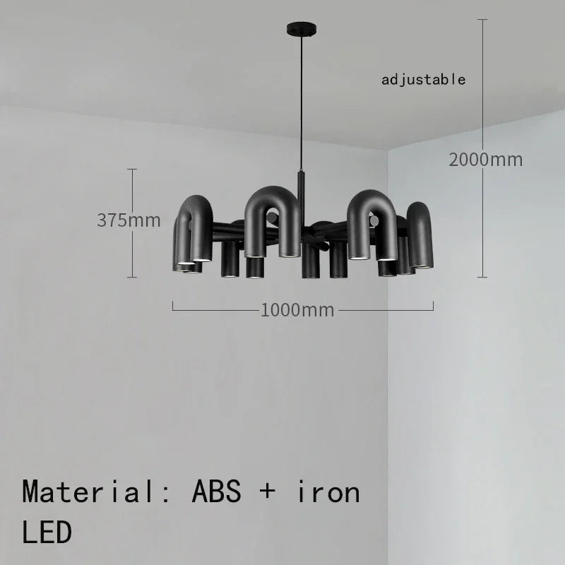 Modern Luxury U-Shaped Metal LED Pendant Light in Black & Orange for Living & Dining Room