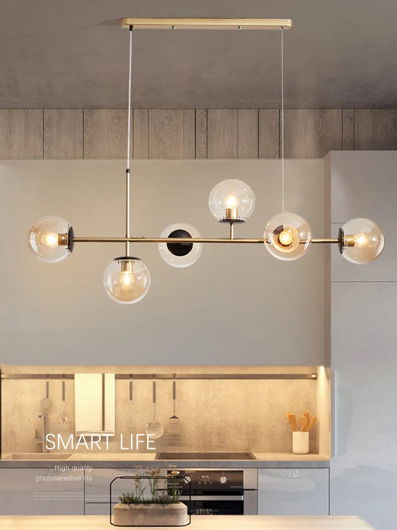 Modern Minimalist Nordic Glass Ball Pendant Chandelier for Dining Room, Kitchen Island & Living Room