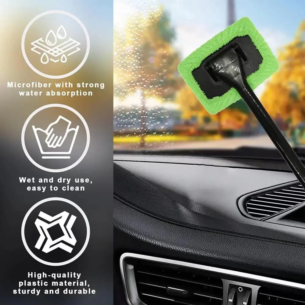 Car Window Cleaner Brush Kit with Long Handle, Windshield & Interior Auto Glass Cleaning Tool
