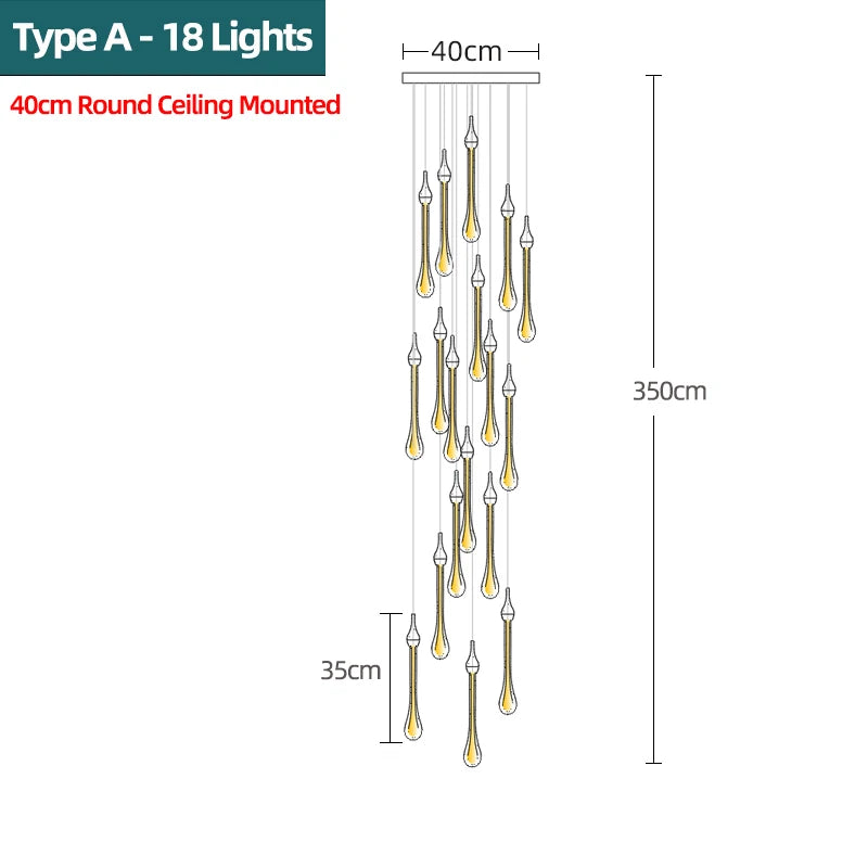 Nordic Luxury Crystal Water Drop LED Chandelier for Bedroom, Bedside & Bar
