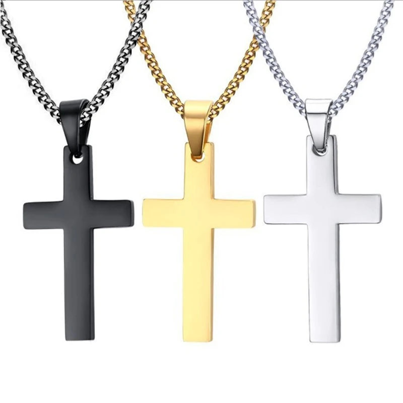Stainless Steel Cross Pendant Necklace with Link Chain, Punk Hip Hop Jewelry Gift for Men & Women