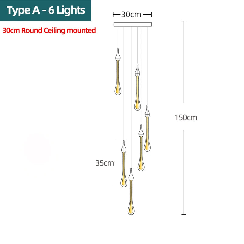 Nordic Luxury Crystal Water Drop LED Chandelier for Bedroom, Bedside & Bar