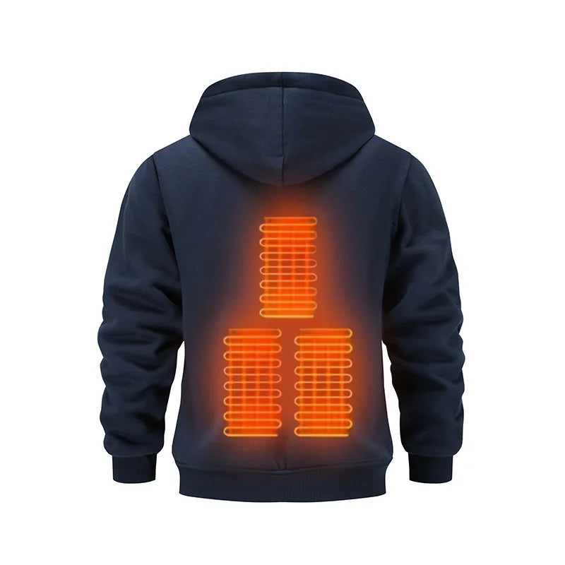 Men's USB Heated Jacket Winter Electric Heating Sweatshirt with Hood Warm Rechargeable Thermal Clothing for Outdoor Sports & Skiing